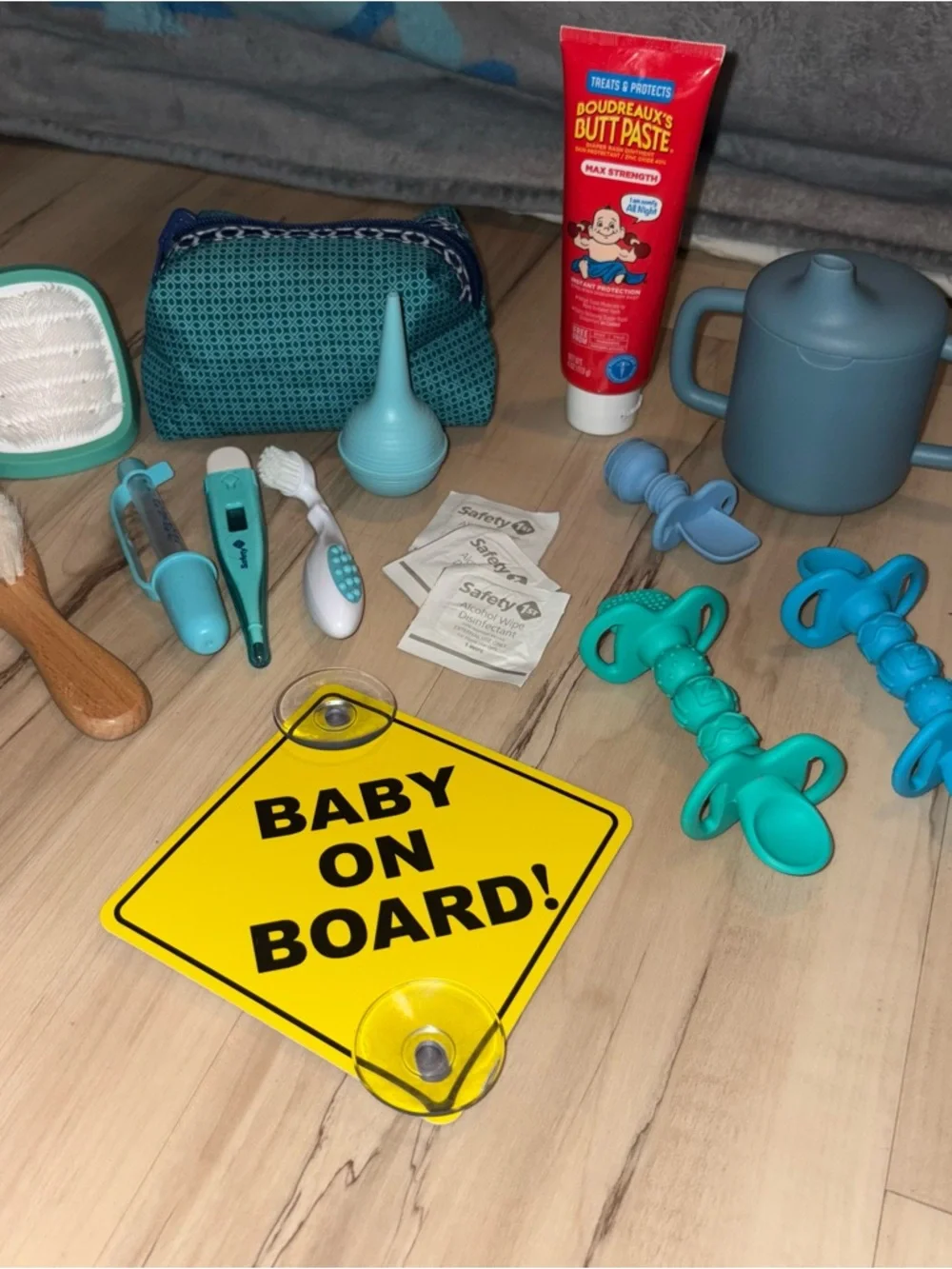 Baby Bundle including Baby On Board Car Window Sign, brushes, first aid travel